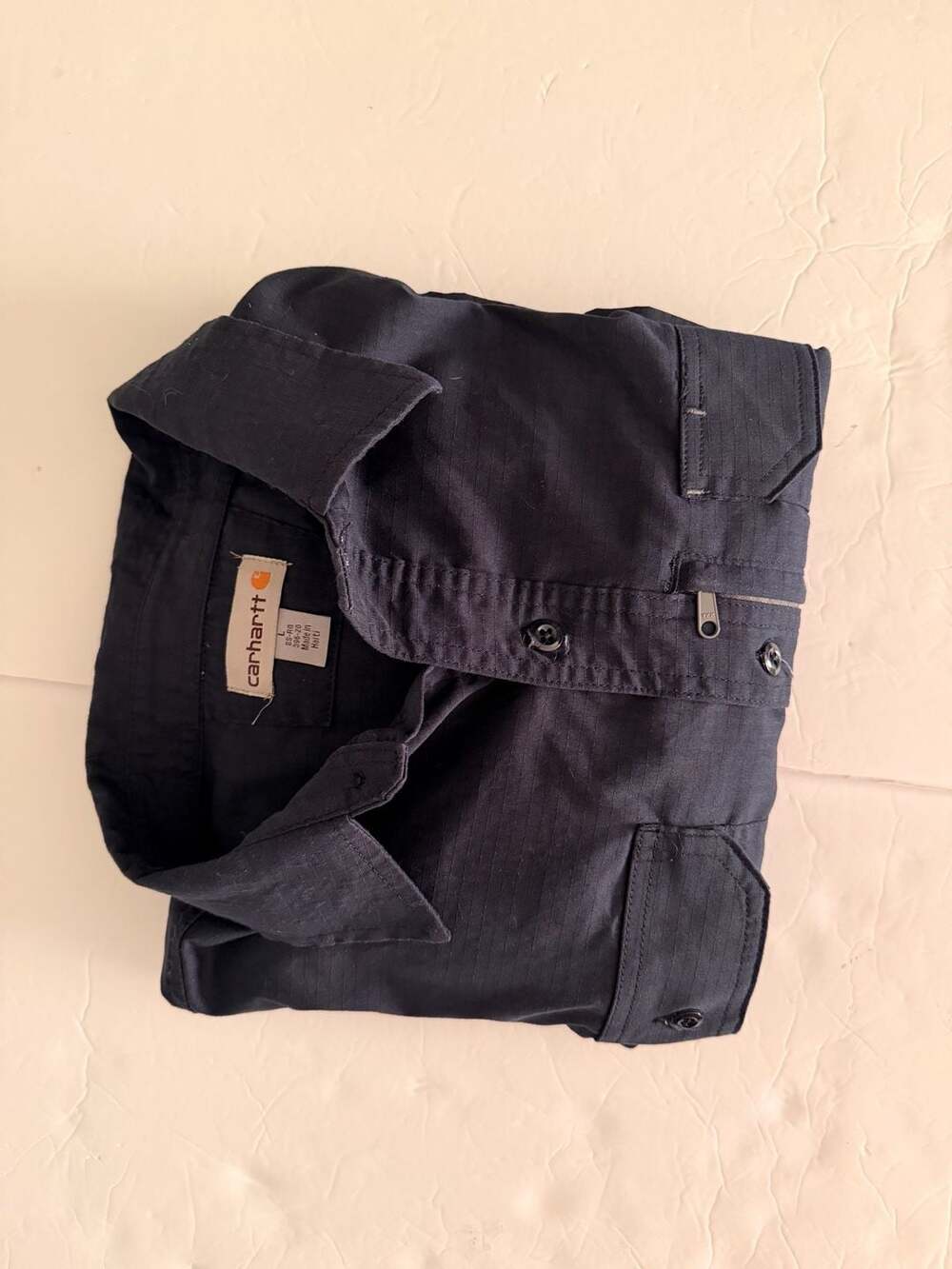 Carhartt Men's Short Sleeve Button Up Work Shirt W/ Zip Pocket Navy Blue Size L - Picture 8 of 8